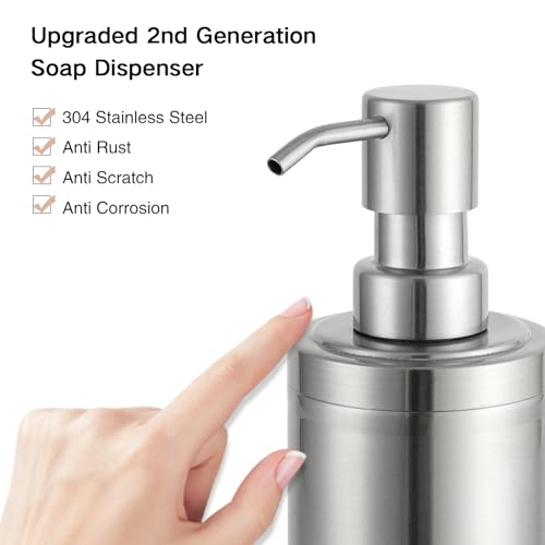 GAPPO Brushed Nickel Soap Dispenser Stainless Steel Metal Pump Hand Lotion Bottle for Bathroom, Bedroom and Kitchen(300ML/10.15Ounce)