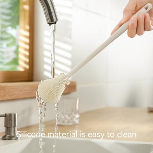 Bottle Brush Cleaner Set with Long Handle for Hydro Flasks, Sports Bottles, Narrow Neck Containers, White