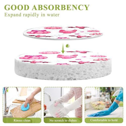 Pink Bats Pumpkins Scrub Sponge 3 Pack, Absorbent Cleaning Sponges for Dishes Pots Pans Kitchen, Non-Scratch Scrubber