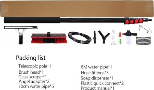 Window Cleaning Poles, Water Fed Pole Kit, Water Fed Brush W/Squeegee Water Fed Pole Kit for Solar Panel Cleaner(6M/19FT)