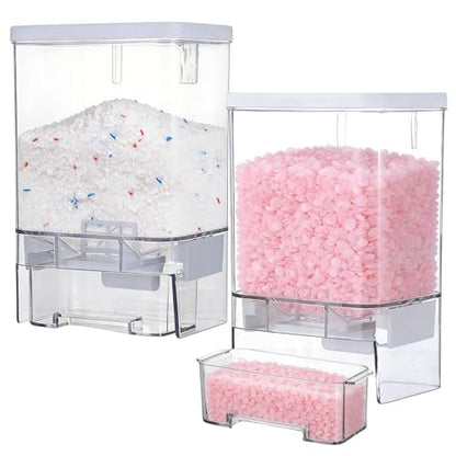 Rainmae 2 Pack Laundry Detergent Dispenser Set Wall-Mounted Containers for Scent Booster Beads and Softener Beads Laundry Powder Dispensers Storage Organizer for Laundry Bathroom Dorm and Hotel