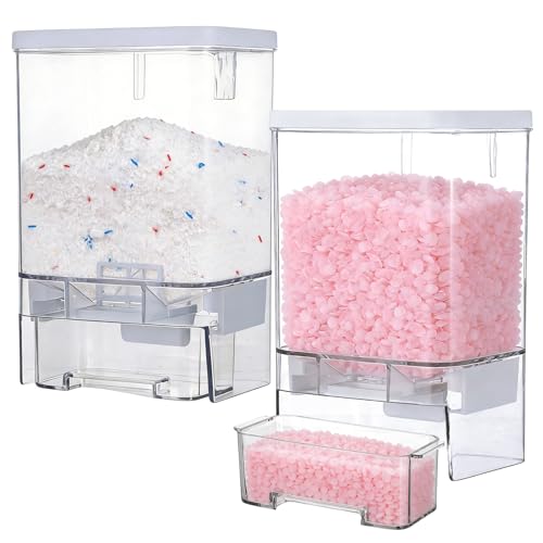 Rainmae 2 Pack Laundry Detergent Dispenser Set Wall-Mounted Containers for Scent Booster Beads and Softener Beads Laundry Powder Dispensers Storage Organizer for Laundry Bathroom Dorm and Hotel