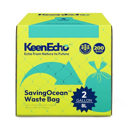 2 Gallon 200 Counts Small Green Trash Bags with Handle, Ocean Fishing Nets Upcycling, Sage & Sea Salt Scented, Plastic Garbage Bags, Waste Bag for Kitchen, Bathroom, Office and Pets - color: 2 Gal, size: 1 Dispenser Box(4 Rolls)