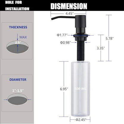 Soap Dispenser for Kitchen Sink Matte Black, Lotion Dispenser for Kitchen Sink Stainless Steel Sink Soap Dispenser 17 OZ Bottle Built in Design Refill from The Top - color: Matte Black