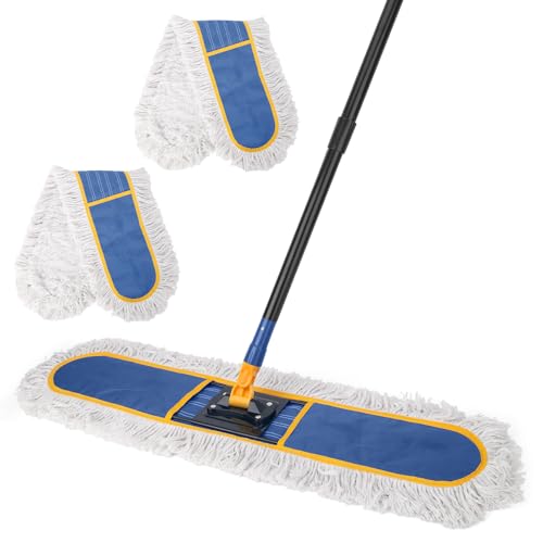 KeFanta 36" Commercial Dust Mops for Floor Cleaning,Industrial Dry Wet Mop with Heavy Duty Long Handle,2 Large Cotton Washable Mop Pads,for Hardwood,Tile,Concrete,Laminate,Garage Floors(Blue) - size: 36" Commercial Dust Mop + 2 Pads