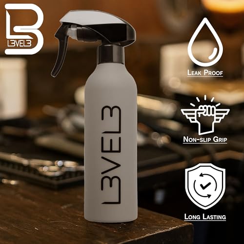L3 Level 3 Rubberized Spray Bottle - Precise Action Mist Bottle for Effortless Hair Styling - Rubber Grip for Total Control - color: Grey