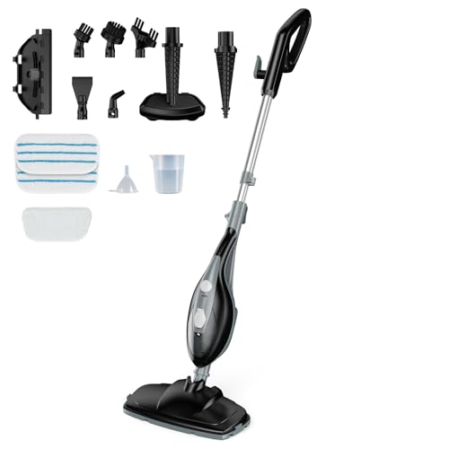 14-in-1 Steam Mop, 1550W Detachable Handheld Steam Cleaner for Floor Cleaning, 16.4 FT Cord, 2 Washable Pads, Multi-Purpose Floor Steamer for Hardwood, Carpet, Tile, Grout - color: Grey