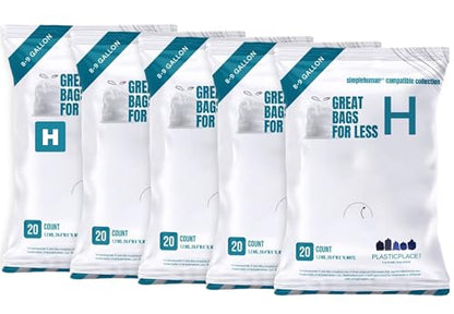 Plasticplace Custom Fit Trash Bags, Compatible with simplehuman Code H Packs, White Drawstring Garbage Liners 8-9 Gallon, 18.5'' x 28'' (20 Count/5 Pack) - color: White, size: 20 Count (Pack of 5)