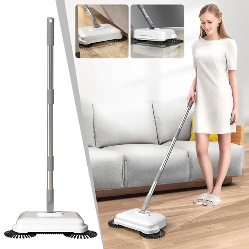Manual Carpet Sweeper, Non Electric Floor Cleaner with Dual Brush Hand Push Floor Sweeper Mop Broom for House Office Kitchen