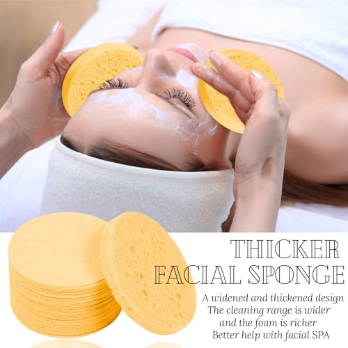 50-Count Facial Sponges Compressed Natural Cellulose Sponge Round Shape Face Sponge for Face Cleansing Exfoliating and Makeup Removal, Yellow - color: 50- Pack Yellow