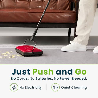 Alpine Manual Carpet Sweeper - Non Electric Triple Brush Push Floor Sweeper for Carpets, Rugs and Vinyl Floors - Red (Improved) - color: Improved Red