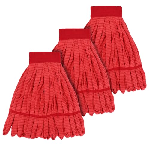 Heavy Duty Commercial Mop Head Replacement for Rubbermaid: 3 Packs 14oz Microfiber Tube Lint Free Industrial Heavy Duty Mop Head for Floor Cleaning - Super Absorbent & Bleach-Safe (Red) - color: Red-3pack