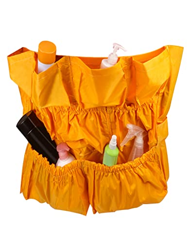 QWORK Trash Can Caddy Bag, 10 Pocket Commercial Cleaning Bag, Fit 32-50 Gallon Can, Round Trash Bag Holder, Garbage Bin Organizer, Yellow - size: 1 Pack