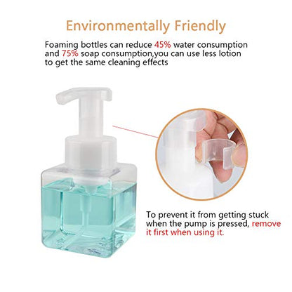 UUJOLY Foaming Soap Dispenser, 250ml (9oz) Refillable Pump Bottle for Liquid Soap, Shampoo, Body Wash (2 Pcs) (Small Clear) - color: Clear, size: 9 oz (2 Pack)