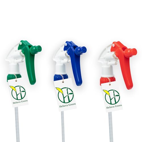 Heluva Green Spray Bottle Nozzle Replacement, Bottle Tops Only - Sprayer Nozzle Triggers for Heavy Duty, Commercial, Home Cleaning Solutions - Fits 8,16,24,32 oz Plastic & Glass Bottles, Mixed 3 pack - color: Mixed, size: 3 Pack