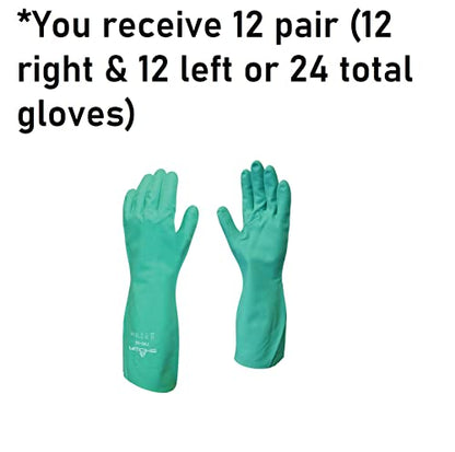 SHOWA 730 Chemical Resistant Gloves, 15-mil Nitrile with Cotton Flock Liner, 13-inch Extended Gauntlet, Bisque Grip, CE Cat III & Food Safe, Green, XX-Large, 12-Pack - size: XX-Large, style: 12-pack