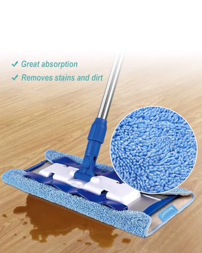 KEEPOW 5 Pack Reusable Microfiber Mop Pads, Compatible with MR.SIGA Professional Mop, Washable Refills for Hardwood, Laminate & Tile Floors, Dual-Sided Wet/Dry Use (Blue, 17.3" x 9.4") - size: 5 Pack