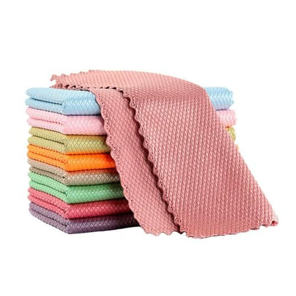 RPJFCPCS Weiliya 10pcs Cleaning Fish Scale Cloth Microfiber Nanoscale Cleaning Lint FreeEasy, No Trace High Absorption Polishing Cloth for Kitchen Home (Random Color)(30X40cm)