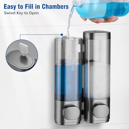 Shampoo and Conditioner Dispenser 2 Chamber No Drill,Shower Soap Pump Dispenser Wall Mounted,Body Wash Dispenser,Shower Gel Shampoo Holder for Bathroom Accessories, (Gun 2) - color: Gun 2