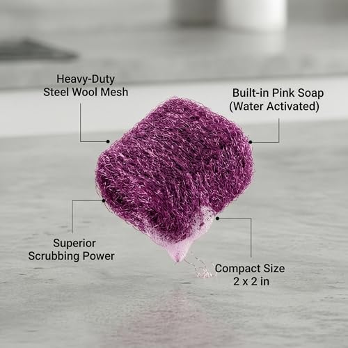 SteadMax 20 Pack Steel Wool Soap Pads, Pre-Soaped Metal Scouring Pads for Easy Cleaning of Dishes, Pans, Ovens and Pots - size: 20 Pack