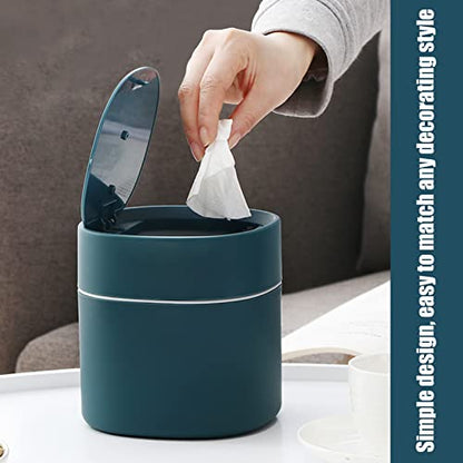 Mini Desk Trash Can with Lid with Trash Bags 180 pcs Press-Top 0.5 Gallon Tiny Countertop Waste Basket Small Table Top Plastic Covered Garbage Bin for Desk Top (Blue) - color: Blue
