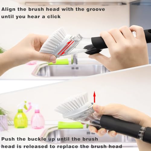 Brush Refills for RIMAY Dish Brush - 6 Pack Dish Brush Cleaning Soap Dispensing Head Replacement for Scrubber (White) - color: White-6pack