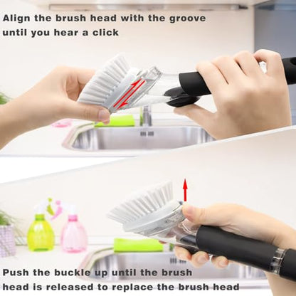 Brush Refills for RIMAY Dish Brush - 6 Pack Dish Brush Cleaning Soap Dispensing Head Replacement for Scrubber (White) - color: White-6pack