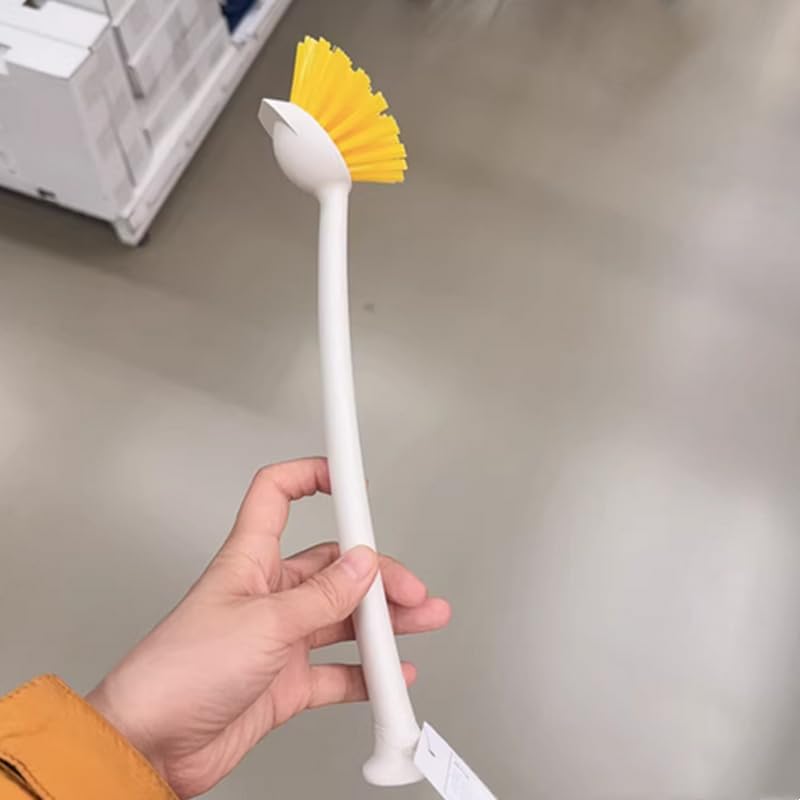 2 Pcs Scrub Brush with Handle 11'' Dish Scrubber Brush Kitchen Sink Brush Long Handle Dish Cleaning Brush for Kitchen Dishes Pot Sink Cleaning,Yellow - color: Yellow