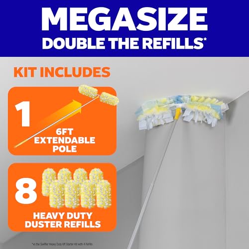 Swiffer Duster Kit with 6 ft Super Extendable Handle, Heavy Duty Starter Kit with 8 Refills