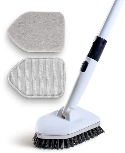 Moku Home Shower Scrubber 3 in 1 Extendable Long Handle 58" Cleaning Brush - Non Scratch Shower Brush for Cleaning Bathroom Kitchen Toilet Wall Tub Tile (Gray) - color: Gray