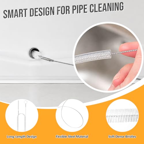 10PCS Drain Snake Kit, 63" Heavy Duty Plumbing Auger, 60" Sink Snake Brush, 20" Clog Remover, 18" Cleaning Brush with Gloves, Pipe Cleaner for Kitchen Sink, Bathtub, Toilet, Sewer Drainage - style: Pack of 10PCS