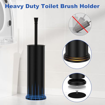 Toilet Brush and Holder Set：304 Stainless Steel Heavy Duty Toilet Bowl Brush，Removable Inner Bowl and Splash Protection，Bathroom Toilet Brush-Dense Bristles for Through Cleaning - color: Black