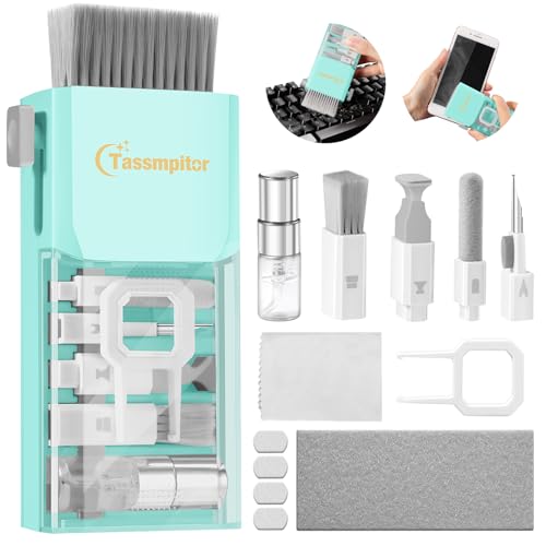 Tassmpitor Laptop Screen Keyboard Cleaner Kit, All in 1 Electronics Cleaning Tool for MacBook iPad iPhone Pro Cell Phone, Brush Tool for Tablet, Computer, PC Monitor,TV Camera Lens with Patent - color: Tifny Blue