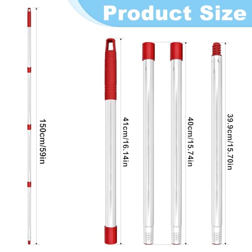 Mop Handle for Ocedar,Spin Mop Replacement Handle Compatible with O Cedar, American Threaded Joint Mop Handle 4-Section 30-to-58 inch Mop Replacement Stick - color: Red