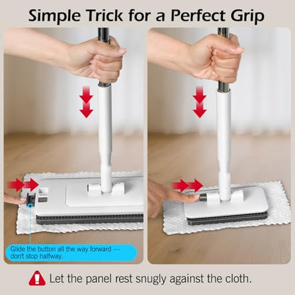 MASTERTOP Hands Free Flat Mop with Mini Sweeper Mop,2-in-1 Disposable Dust Mop with 47" Long Handle,Microfiber Mops for Floor Cleaning,No-Touch, Multi Surface Floor Cleaning - color: White(11"*4.5")