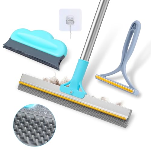 3PCS Carpet Rake for Pet Hair Removal, 54” Adjustable Long Handle, Dual-Sided Metal & Silicone Head,Reusable Pet Hair Remover Scraper Rake Carpet,Dog Hair Broom for Rugs,Mats,Couch and Furniture.