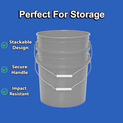 MKS Plastics 5-Gallon Bucket with Airtight Lid – Made in USA, Food Grade BPA Free Plastic, Heavy Duty Multi-Use, Metal Handle with Grip, Stackable Storage – Silver, 1 Pack - color: Silver, size: 1