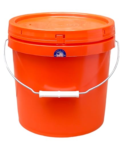 2 Gallon Bucket with Lid & Handle Food Safe BPA Free PolyEthylene Plastic HDPE Leak Proof Seal Heavy Duty Storage Container Pail 75mil Metal Handle Premium Quality Buckets FDA Compliance (Orange) - color: Orange