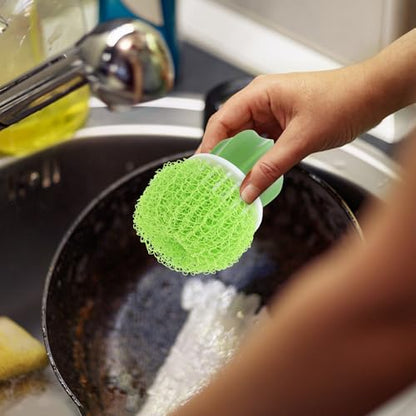 NUOBESTY Cactus Design Kitchen Dish Brush Set with Handle, Round Dish Scrubber for Effective Plate and Vegetable Cleaning, Quick Dry Green Household Sink Cleaning Tool