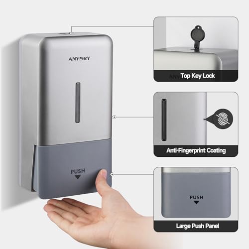 anydry 27oz (800 ml) Manual Wall Mounted Soap Dispenser, Ideal for Commercial Bathrooms Restaurants Hotels, Use with Liquid Hand Soap Shampoo, ABS Silver - color: Refined Silver
