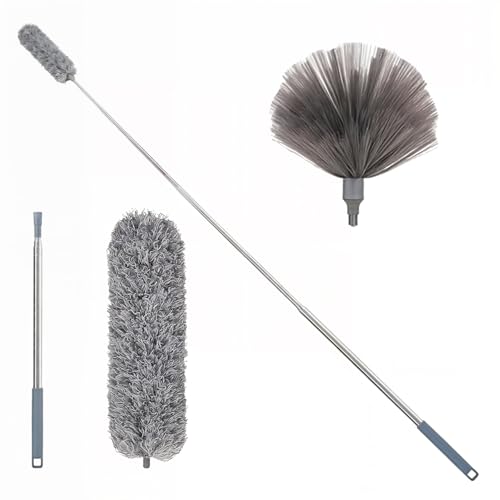 Washable Cobweb Duster Kit with Telescoping Aluminum Pole | Includes 2 Duster Heads & Corner Brush for High Ceilings, Fans, and Hard-to-Reach Areas
