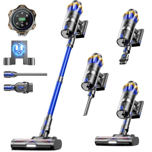 Cordless Vacuum Cleaner, Upgraded 650W 55KPA 70Mins Cordless Stick Vacuum Cleaner with Self-Standing and Touch Screen, Anti-tangle Wireless Vacumm, Vacuum Cleaners for Home/Pet Hair/Carpets/Floors - color: Blue
