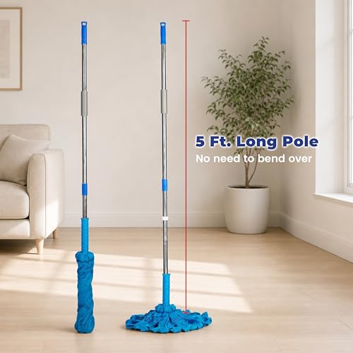 EaseYourDay Self-Wringing Twist Mops, Hands-Free Ratchet Wringing, Microfiber Mop with 1 Extra Refill