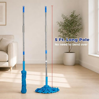 EaseYourDay Self-Wringing Twist Mops, Hands-Free Ratchet Wringing, Microfiber Mop with 1 Extra Refill