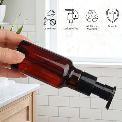 Pump Bottle Dispenser 4oz 2 Pack Plastic Soap Bottles Refillable Liquid Hand Soap Bottle Travel Size Bottle Leak-Proof Empty Lotion Pump Bottles for Kitchen, Bathroom, Office, Gym, Travel (Brown) - color: Brown