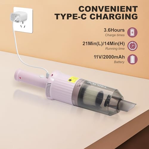 6-in-1 Rechargeable Household Stick Vacuum Cleaner, Convertible to Handheld, for All Kinds of Cleaning in Your Home on Hard Floors, Upholstery, Sofas, Cars (Pink) - color: Pink