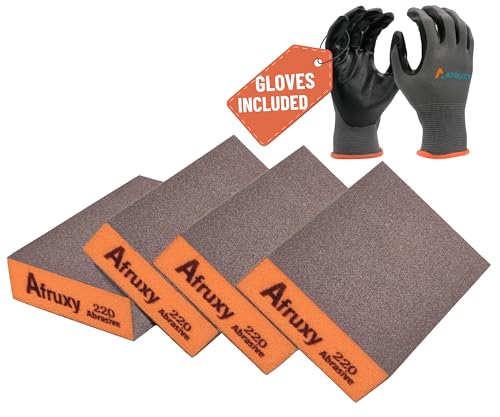 Sanding Sponge Super High-Density Sandpaper Block, Medium Fine 220 Grit Sanding Block, Reusable Dry Wet Sanding Blocks for Wood, Drywall,Metal, Sandpaper Sand Block, 4pcs by Afruxy - size: 220 Grit 4 Pack