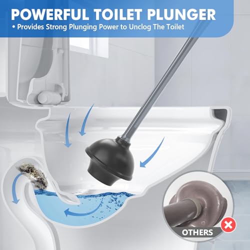 LOVLOY Toilet Plunger and Brush with Holder, Bowl Brush and Heavy Duty Toilet Plunger Set with Ventilated Holder, 2-in-1 Toilet Brush and Plunger Combo for 5.3-inch Toilet Drain New Pack (Grey, 1) - color: Gray