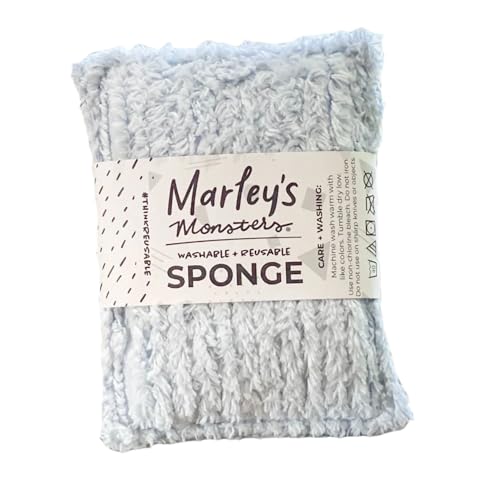 Marley's Monsters Chenille Washable Sponge – Reusable Eco-Friendly Kitchen Scrubber – Soft 100% Cotton Chenille & Recycled Foam – 3.5" x 5" Handmade in USA (Sky Blue) - color: Sky Blue