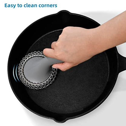 SUBEKYU Cast Iron Scrubber with Silicone Handle, Stainless Steel Cast Iron Skillet Cleaner Chainmail Scrubber for Pans, Grey - color: Gray